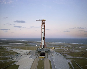 High-angle view of the Apollo 8 spacecraft on the launch pad High-angle view of the Apollo 8 spacecraft on the launch pad