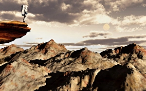 Colorful Digital Artwork Prints: A human astronaut exploring an alien world