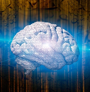 Artificial Intelligence Concept Prints: Human brain with binary code