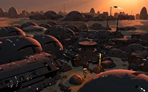 Futuristic Architecture Prints: A human manmade colony on the surface of planet Mars