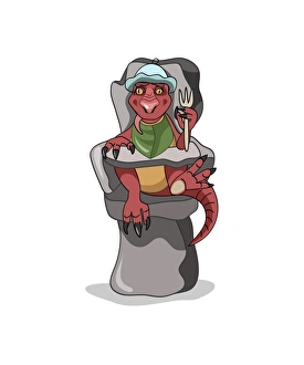 Illustration of a baby Tyrannosaurus Rex sitting in a high chair Illustration of a baby Tyrannosaurus Rex sitting in a high chair