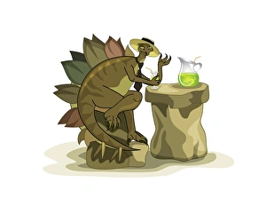 Illustration of a Stegosaurus drinking a beverage Illustration of a Stegosaurus drinking a beverage