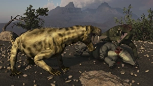 Inostrancevia moving in on a kill made by a Doliosauriscus Inostrancevia moving in on a kill made by a Doliosauriscus