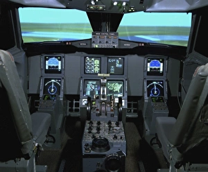 Interior view of an aircraft flight simulator Interior view of an aircraft flight simulator