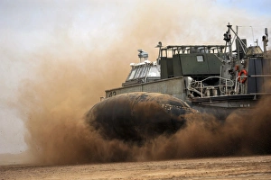 A Landing Craft Air Cushion coming ashore on a beach during an exercise near Camp Lemonier A Landing Craft Air Cushion coming ashore on a beach during an exercise near Camp Lemonier
