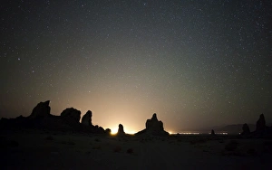 Large tufa formations at Trona Pinnacles against a backdrop of stars Large tufa formations at Trona Pinnacles against a backdrop of stars