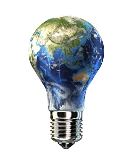 Light bulb with planet Earth inside glass, Asia view Light bulb with planet Earth inside glass, Asia view