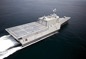 The littoral combat ship Independence underway during builders trials in the Gulf The littoral combat ship Independence underway during builders trials in the Gulf