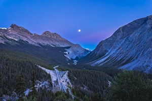 Moon over Icefields Parkway in Alberta, Canada Moon over Icefields Parkway in Alberta, Canada
