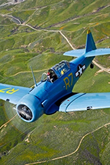 North American T-6 Texan in flight over Chino, California North American T-6 Texan in flight over Chino, California