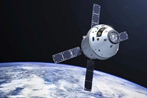 Spacecraft In Orbit Prints: Orion module in orbit above Earth