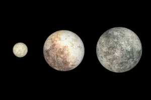 Prints of In this image, from left to right, are the dwarf planets Ceres, Pluto, and Eris. Eris was discovered in 2003 and is now the largest of the known dwarf planets Outer Space Prints: Dwarf Planet Trio Print