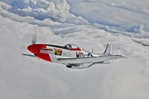 A P-51D Mustang in flight near Hollister, California A P-51D Mustang in flight near Hollister, California