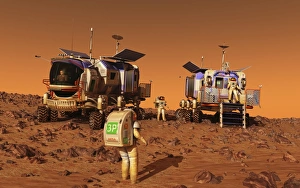 A pair of manned Mars rovers rendezvous on the martian surface A pair of manned Mars rovers rendezvous on the martian surface