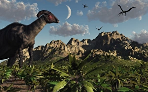 A Parasaurolophus dinosaur during the late Cretaceous period A Parasaurolophus dinosaur during the late Cretaceous period