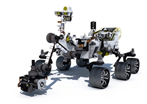 NASA Mars Exploration Prints: Perseverance Mars rover on white background