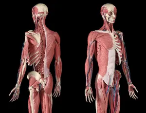 Cardiovascular System Diagrams Prints: Perspective views of skeleton, muscles