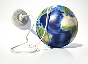 Planet Earth Print with Electric Cable and Plug