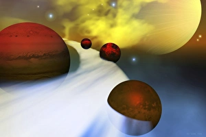 Planetary Ring Systems Prints: The planet Jupiter with its moon system
