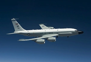 An RC-135W Rivet Joint aircraft flies over the Midwest An RC-135W Rivet Joint aircraft flies over the Midwest