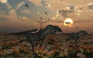 Reptoids race Allosaurus dinosaurs across the desert Reptoids race Allosaurus dinosaurs across the desert