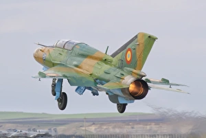 A Romanian Air Force MiG-21B taking off from Camp Turzii Air Base, Romania A Romanian Air Force MiG-21B taking off from Camp Turzii Air Base, Romania