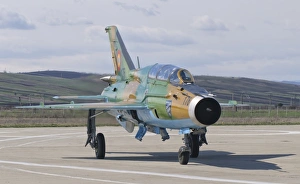 A Romanian Air Force MiG-21B taxiing at Camp Turzii Air Base, Romania A Romanian Air Force MiG-21B taxiing at Camp Turzii Air Base, Romania
