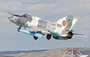 A Romanian Air Force MiG-21C taking off from Camp Turzii Air Base, Romania A Romanian Air Force MiG-21C taking off from Camp Turzii Air Base, Romania