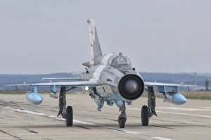A Romanian Air Force MiG-21C taxiing at Camp Turzii Air Base, Romania A Romanian Air Force MiG-21C taxiing at Camp Turzii Air Base, Romania