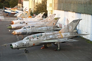 A row of derelict MiG aircraft of the Czech Air Force A row of derelict MiG aircraft of the Czech Air Force
