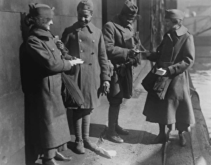 Salvation Army lassies giving sweets to African American soldiers Salvation Army lassies giving sweets to African American soldiers