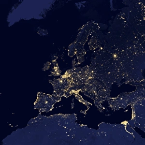 Satellite view of city lights in several European and Nordic cities Satellite view of city lights in several European and Nordic cities