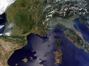 Satellite view of Southern France and Northern Italy Satellite view of Southern France and Northern Italy