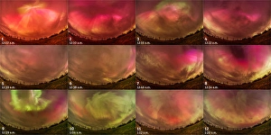 Colorful Aurora Borealis Images Prints: A sequence of 12 images showing the evolution of the aurora borealis