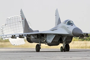 A Serbian Air Force MiG-29 with brake chute deployed A Serbian Air Force MiG-29 with brake chute deployed