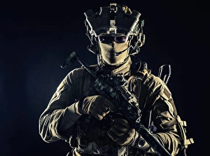 Commando Portrait Prints: Serviceman equipped with modern weapons