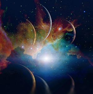 Outer Space Scene Prints: Space landscape. Planets parade