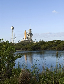 Kennedy Space Center Florida Prints: Space Shuttle Atlantis sits ready on the launch pad