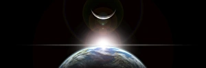 A star rising over an Earth-like planet and illuminating its lone moon A star rising over an Earth-like planet and illuminating its lone moon