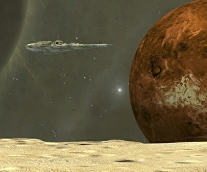 A starship visits an asteroid near the planet Mercury A starship visits an asteroid near the planet Mercury