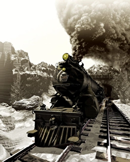 Industrial Revolution Transportation Prints: Steam engine emerging out of a tunnel