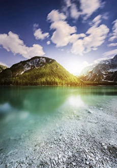 Sunset at Lake Braies and Dolomite Alps, Northern Italy Sunset at Lake Braies and Dolomite Alps, Northern Italy