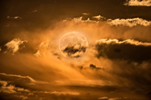 Cloudscape Photography Prints: Supermoon rising in the clouds
