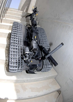 A Talon 3B robot unit climbing a flight of stairs during a training mission in Bahrain A Talon 3B robot unit climbing a flight of stairs during a training mission in Bahrain