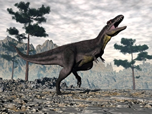 Cretaceous Era Dinosaurs Prints: Tyrannotitan dinosaur roaring, 3D render