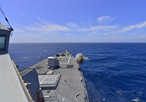 USS Michael Murphy fires its MK45 5-inch lightweight gun USS Michael Murphy fires its MK45 5-inch lightweight gun