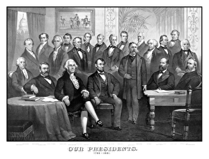 Vintage print of the first twenty-one Presidents seated together in The White House Vintage print of the first twenty-one Presidents seated together in The White House