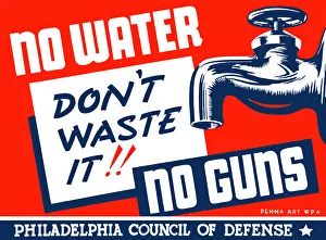 Vintage World War II poster of a giant water tap Vintage World War II poster of a giant water tap