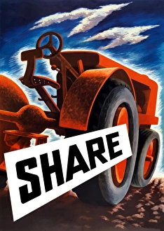 Vintage World War II poster of a tractor plowing a field Vintage World War II poster of a tractor plowing a field