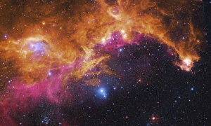 Visible light-infrared composite of IC 2177, the Seagull Nebula Visible light-infrared composite of IC 2177, the Seagull Nebula